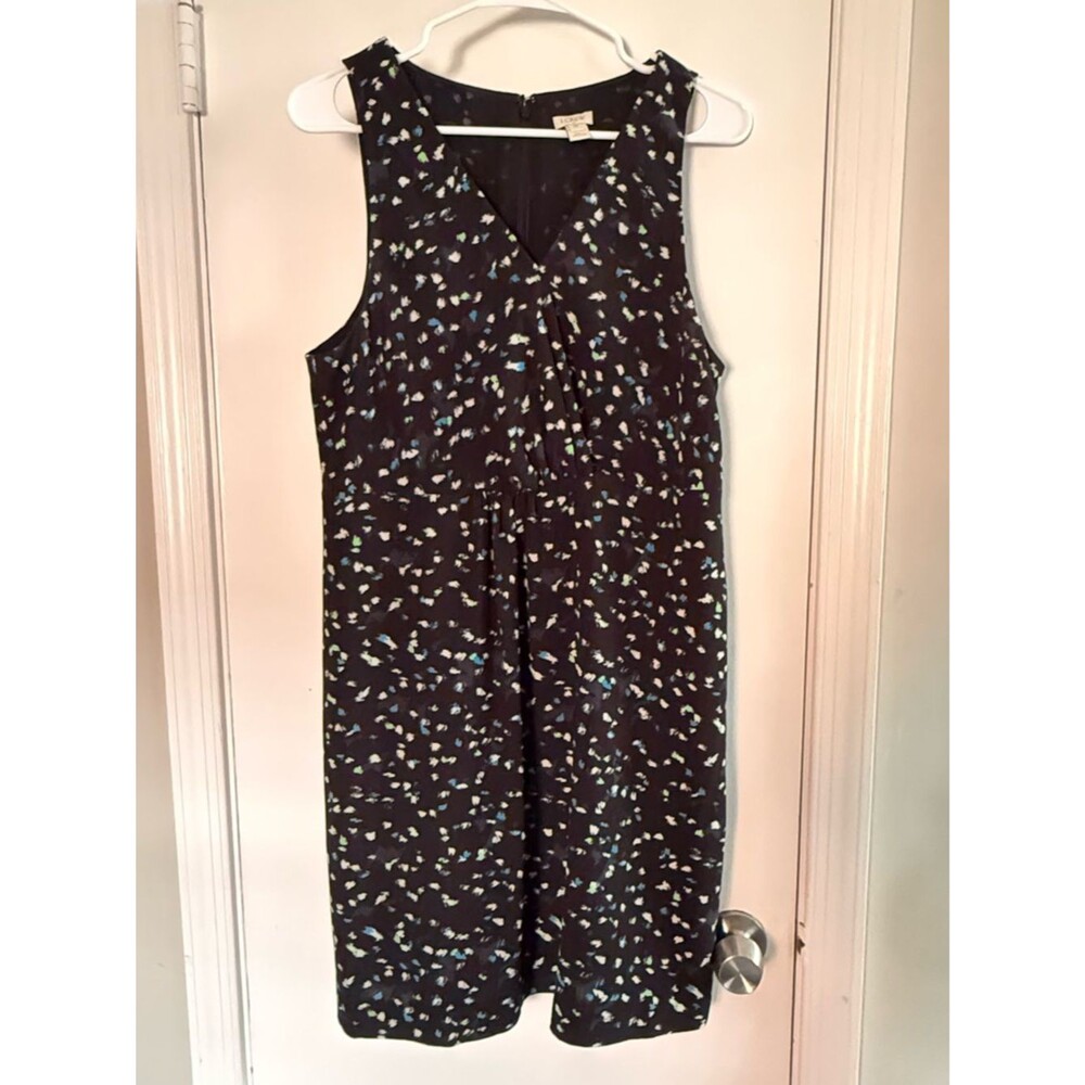 J. Crew Black Sleeveless Printed Dress with Teal & White Flecks Size 12